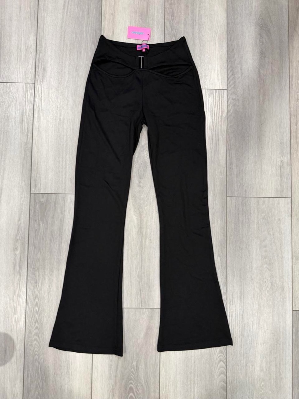 Edikted Ashanti Low-Rise Cut-Out Flared Pants in Black. *NWT*